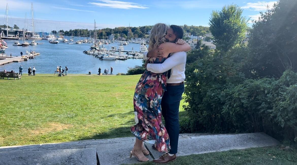 We traveled to Maine for his friends' wedding. Before the wedding, he took me into Camden to walk around. We took photos in a few spots until he found the one with the good lighting (my man), and he officially asked me to be his wife! I said, "yes!" (we have deliberately excluded the awkward video from this timeline)