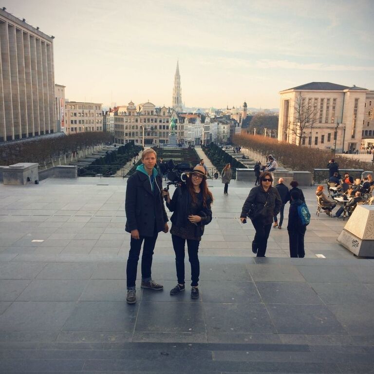 Our first time working abroad together.  On NANA in Brussels. Thank you Serena!