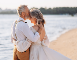 older bride and groom on wedding day