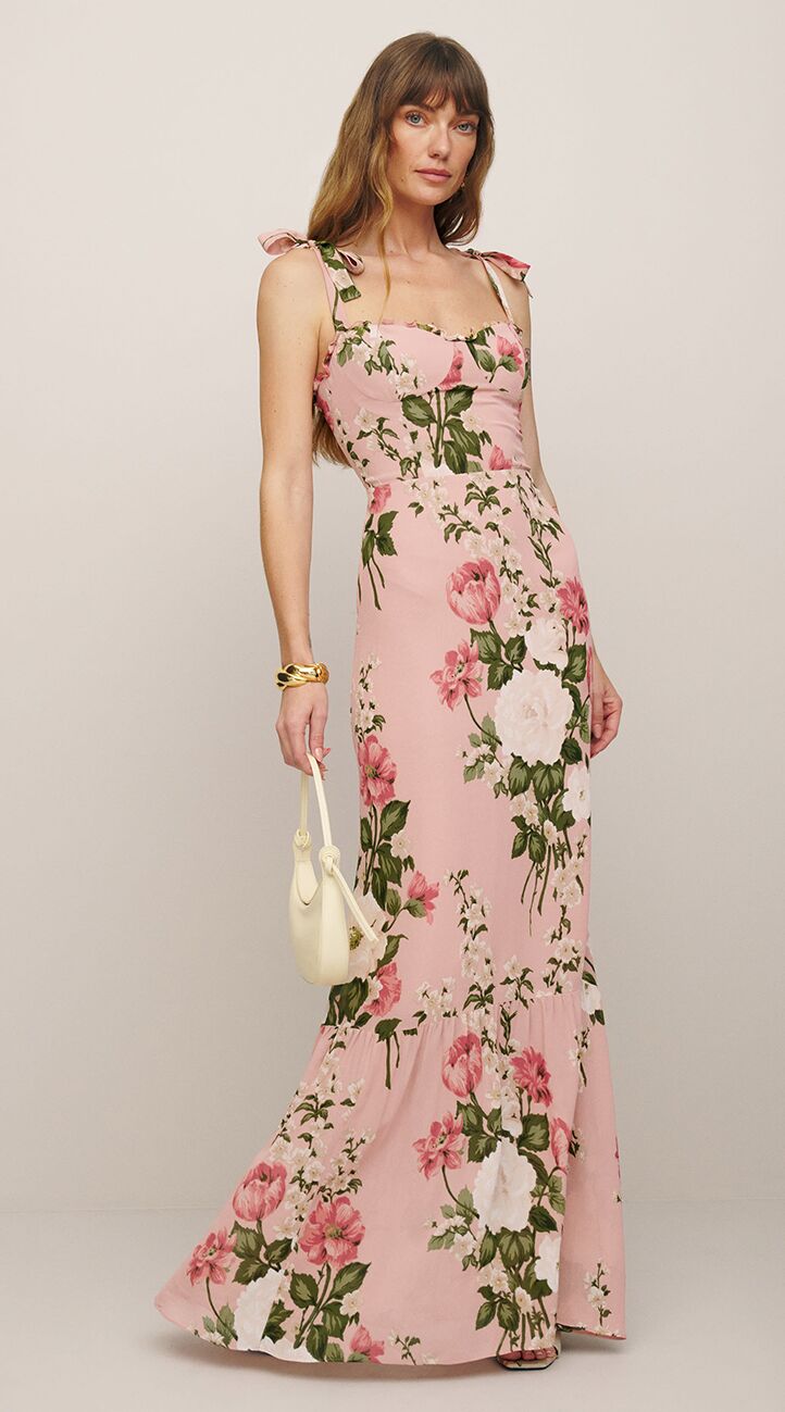 Reformation floral pink bridesmaid dress