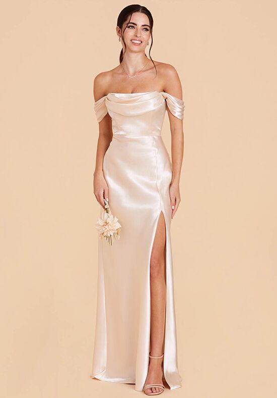 Off the shoulder satin bridesmaid dress best sale