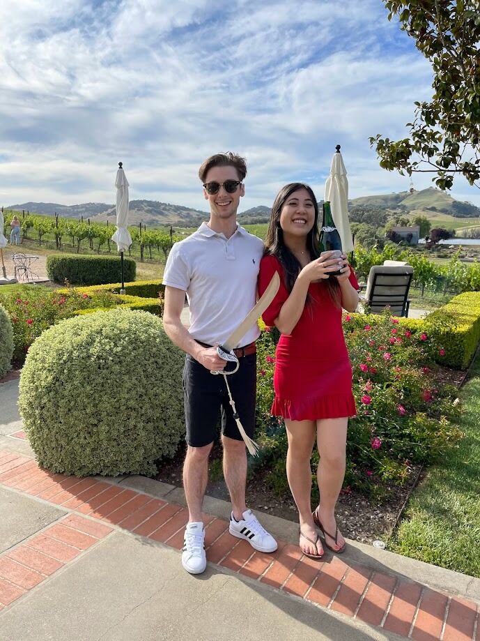 Being the wine lovers we are (Hence why we are having our wedding at a winery), we HAD to visit Napa Valley. We will teach you how to open a bottle of Sparkline Wine with a Sabre ... Sabre not included. (Napa Valley)