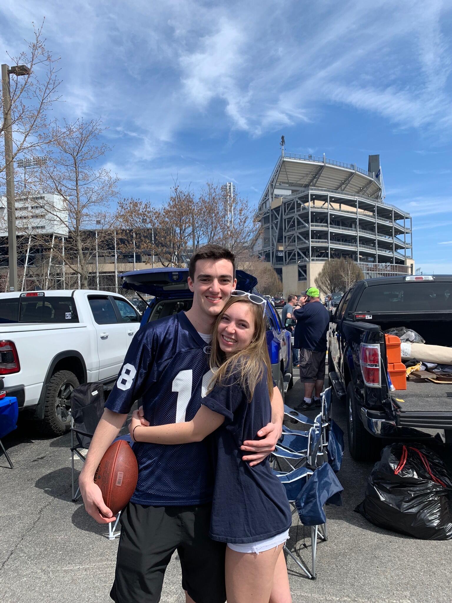 After deciding to officially date after Pitt vs. Penn State, freshman year flew by and came to a close with the Blue & White Game at Penn State. 
