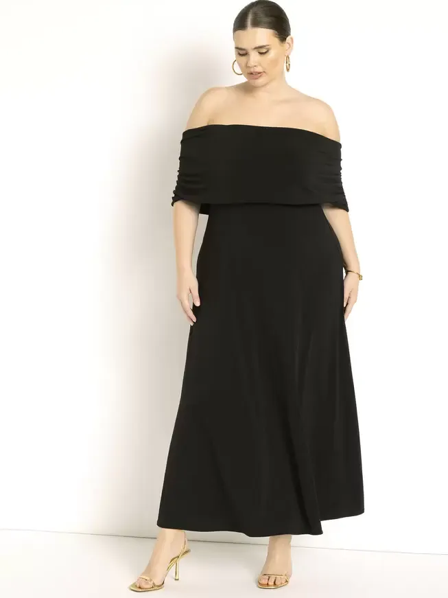 Plus size black off the shoulder knit bridesmaid dress