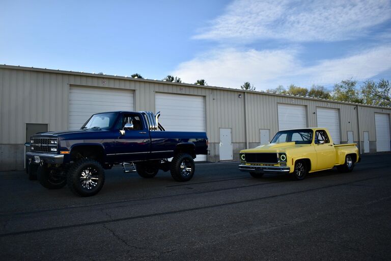 Both square nose pickups went to the car show. Tom (Sam's Dad), had a 1987 Indigo Blue Chevy K-30 - the truck played a role in the two connecting at their first car show, 2 1/2 years ago.