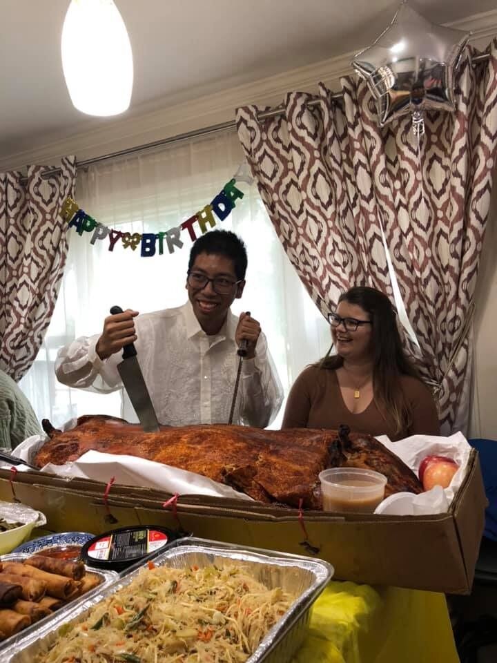 Cutting the lechon at Michael's 30th birthday. Truly celebrating being alive.