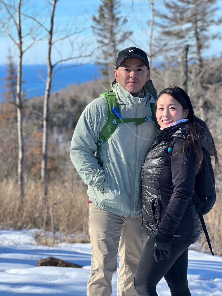 Hiking close to the Canadian border with our friends. 