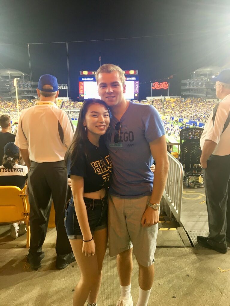 Throughout college, Jack and Lily did long distance between University of Pittsburgh (Lily) and Liberty University (Jack). Despite the hours between them, Jack and Lily were still able to make time for each other by going to football games, spending time over breaks, and LOTS of video calls. The time apart made the time together more meaningful! Their favorite shared activities were eating Hawaiian pizza and studying together over Skype. 
