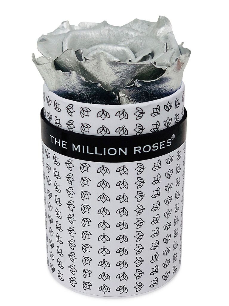 Silver present rose in black-white logo box