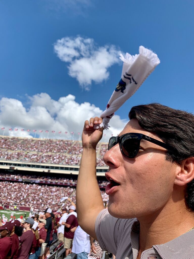 Even though everyone meets their future wife/husband at Texas A&M, we didn't get the chance to have the same pleasure since I went to school in Illinois. However, even though I wasn't a big football fan, I still wanted to learn more about this Aggie cult. Therefore, Erin invited me to my first Aggie game against New Mexico. Just being honest, I keep that towel next to my bed to remind me that I should pursue that MBA someday to get the ring.