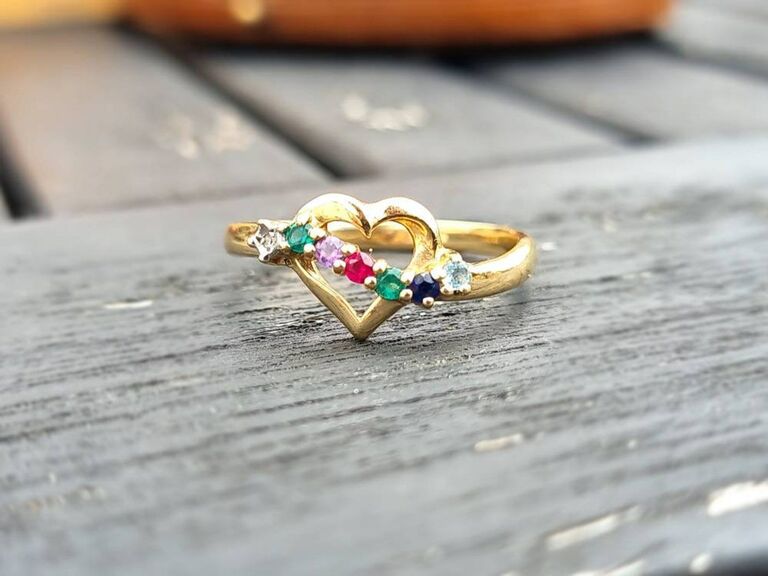 Heart shaped promise ring with colored stones