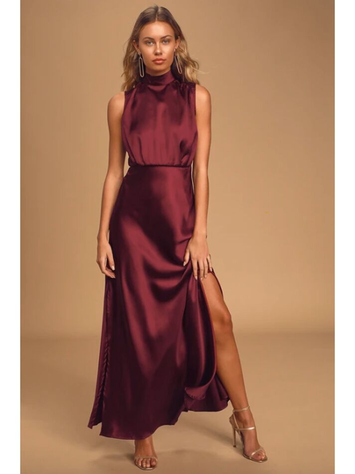 maroon colour maxi dress