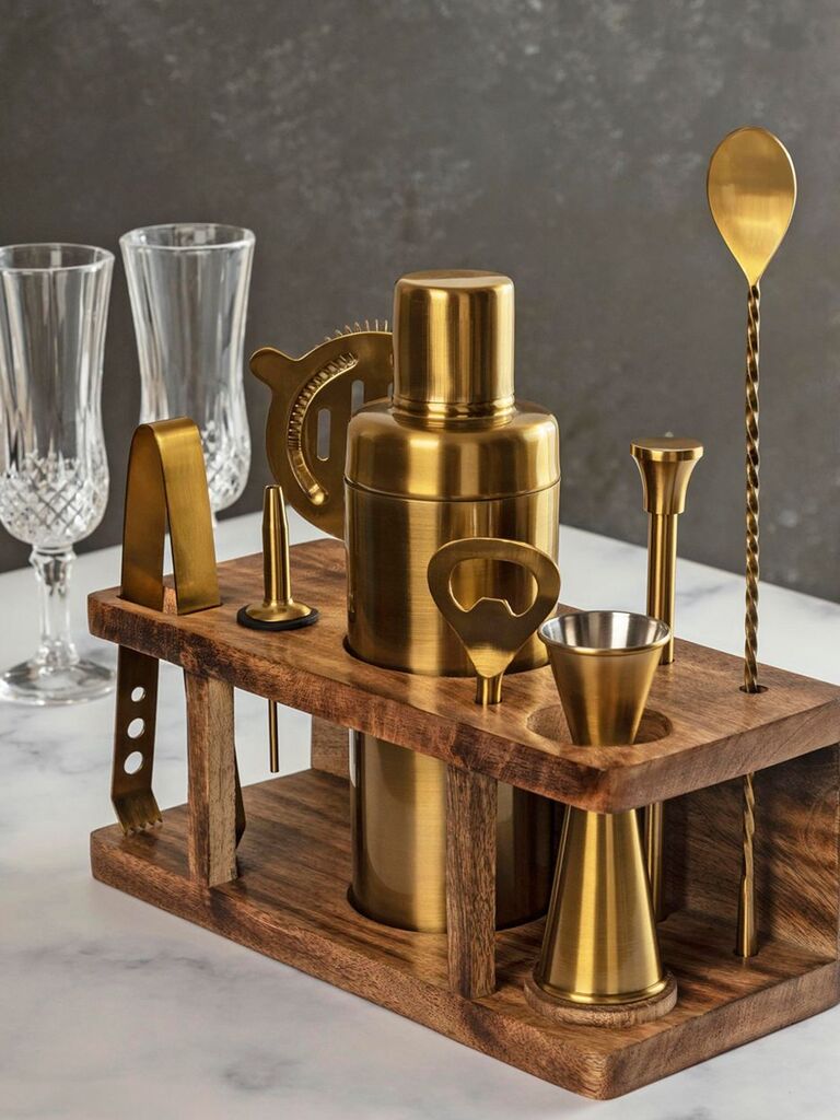 Gold cocktail making set anniversary gift for couples who have everything