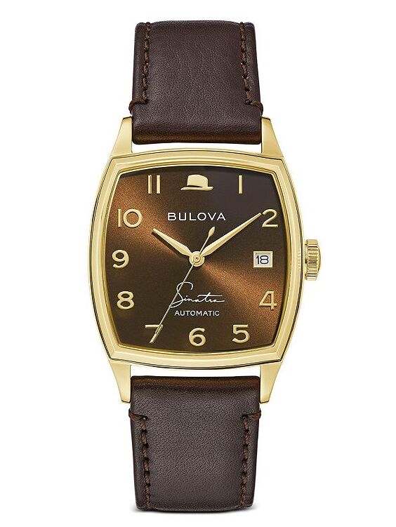 Brown leather watch for a groom by Bulova. 