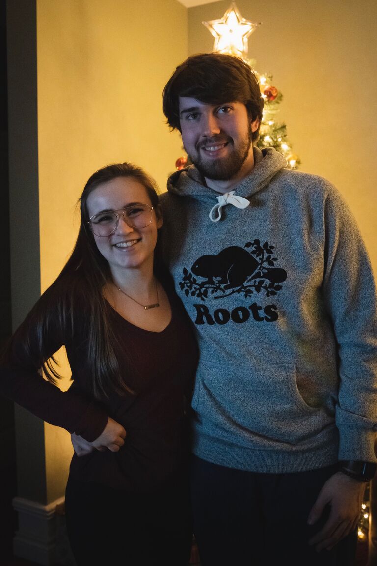 Sean and Chloe celebrating Christmas Eve-Eve at his parent's house