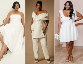 Collage of three plus size courthouse wedding dresses