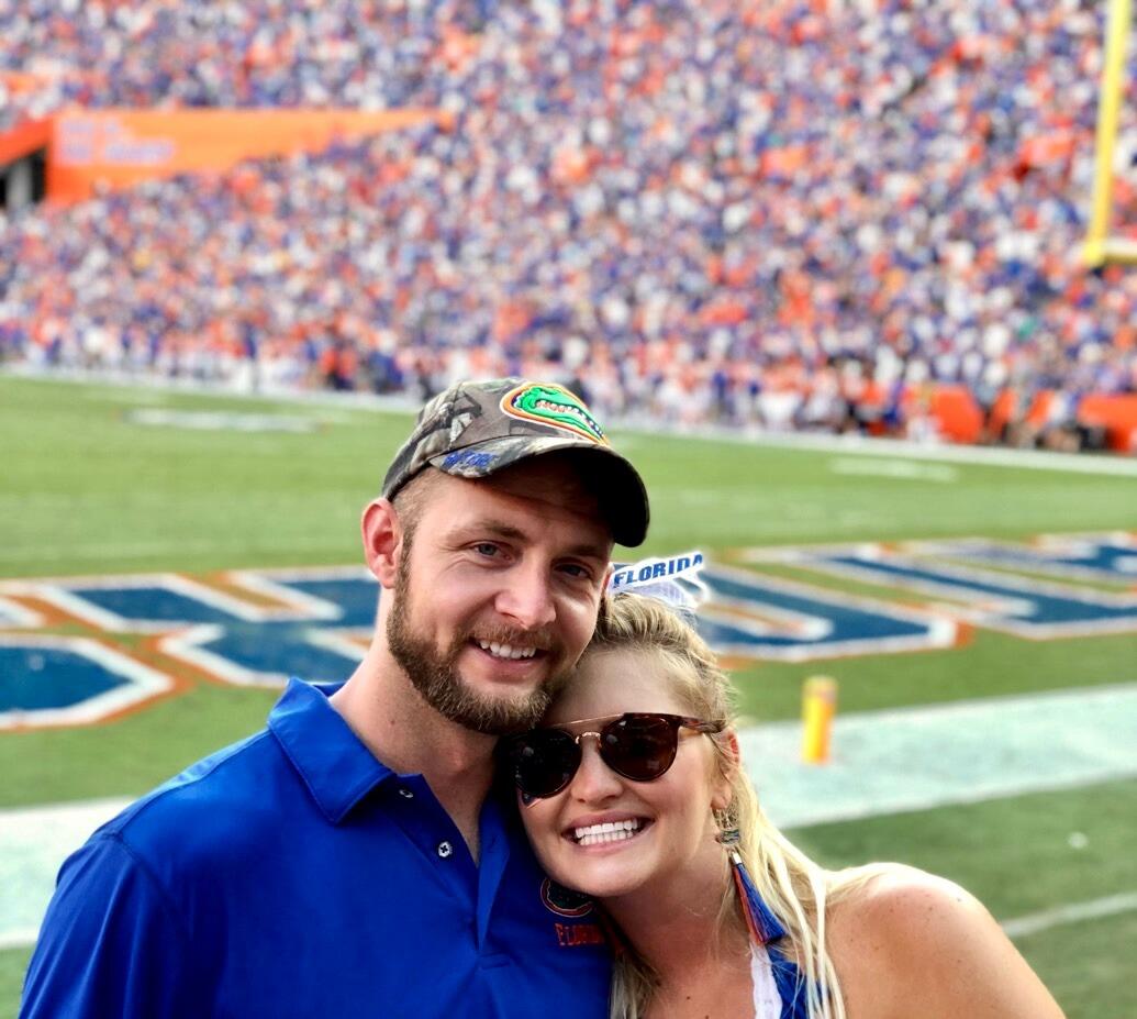 We joke that it only took us '8 seconds'  to fall in love. This is because we met at the University of Florida at a country bar called 8 seconds.  Courtney was there for her clinical year of veterinary school. While, Dustin was attending UF after eight years in the Marine Corps. 
