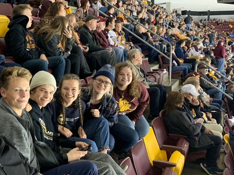 At a Hockey game the night before a mountain bike race in Duluth, MN