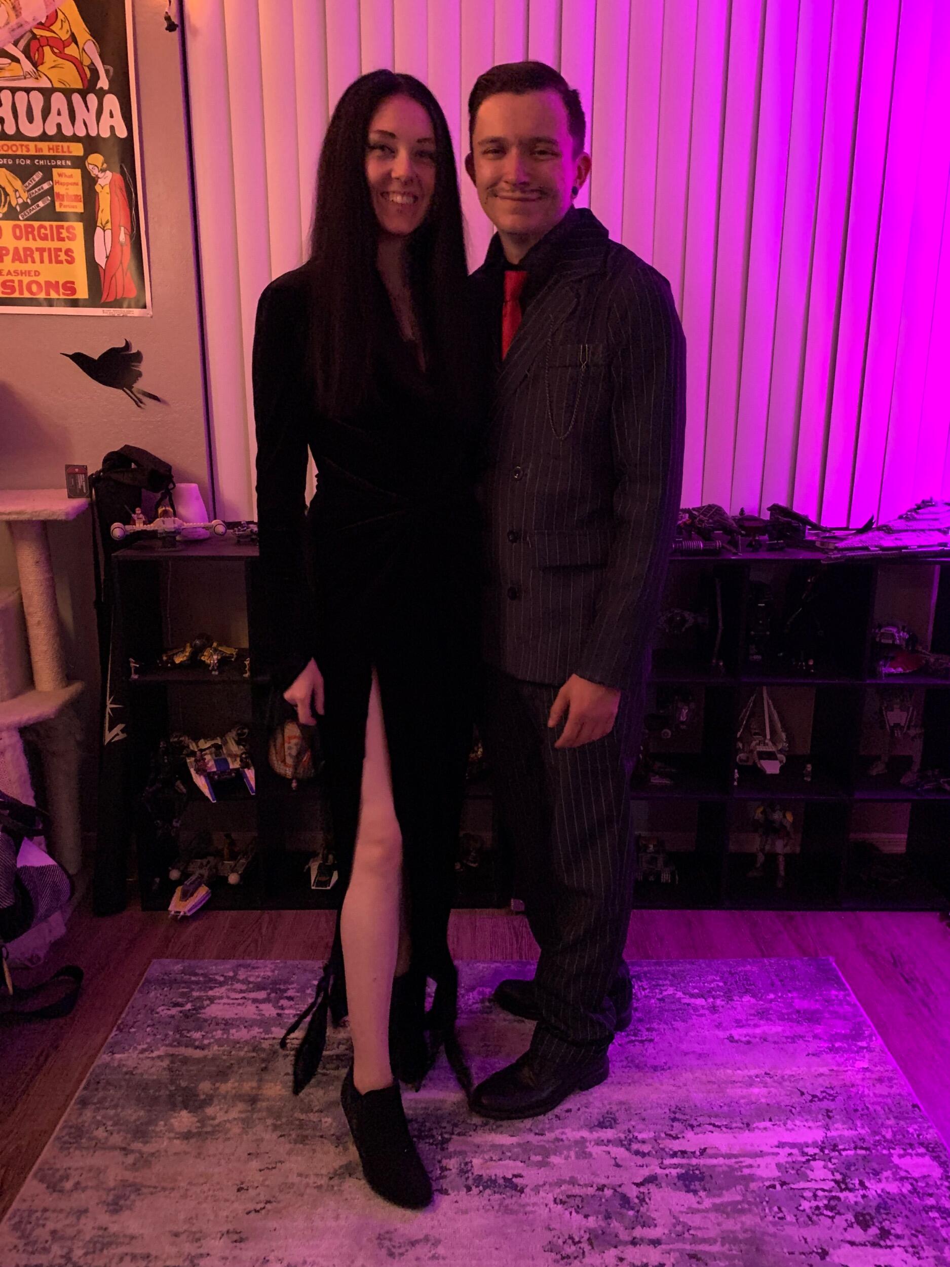 Morticia and Gomez Addams. A good couples costume for us!