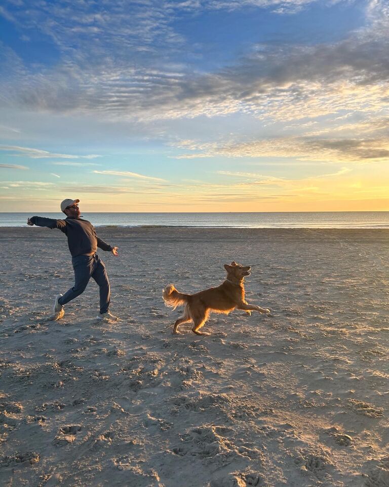 Date nights turned into weekends together and Robbie and Maggie's dog Taco turned into fast friends bonding over a shared love of long walks, bacon, and chasing squirrels.