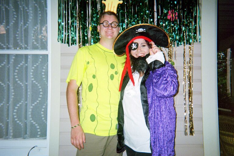 We had a Spongebob-themed party for friends.  I was Patchy the Pirate and Mike was Kevin C. Cucumber.