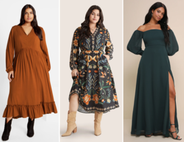 Three plus-size fall wedding guest dresses