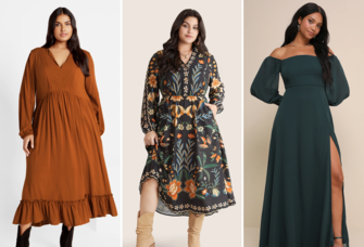 Three plus-size fall wedding guest dresses