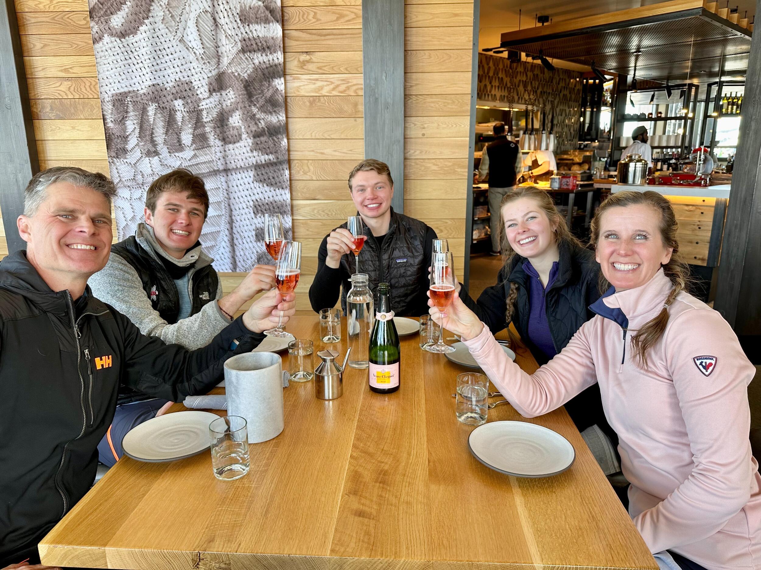 Riley joined Hannah's family for their Spring Break ski trip, where they also celebrated Hannah's 21st birthday with champagne and lunch on the mountain at Sam's. 