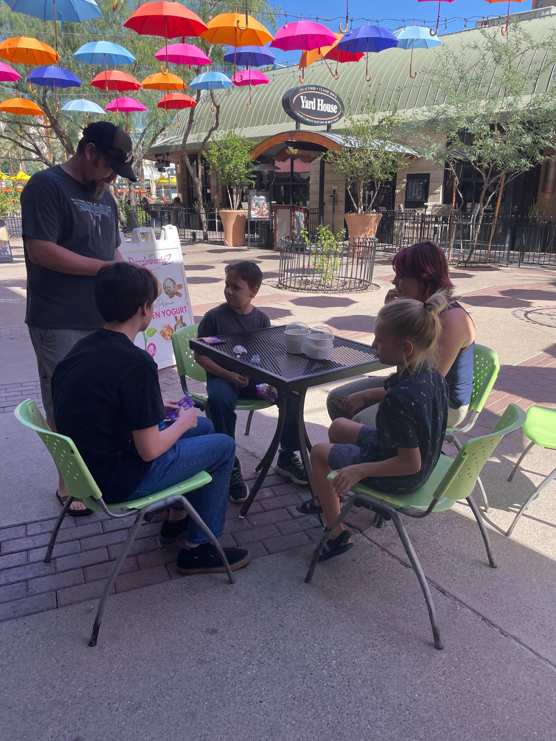 We introduce the kids to each other. We had fro-yo and went to the arcade. 
