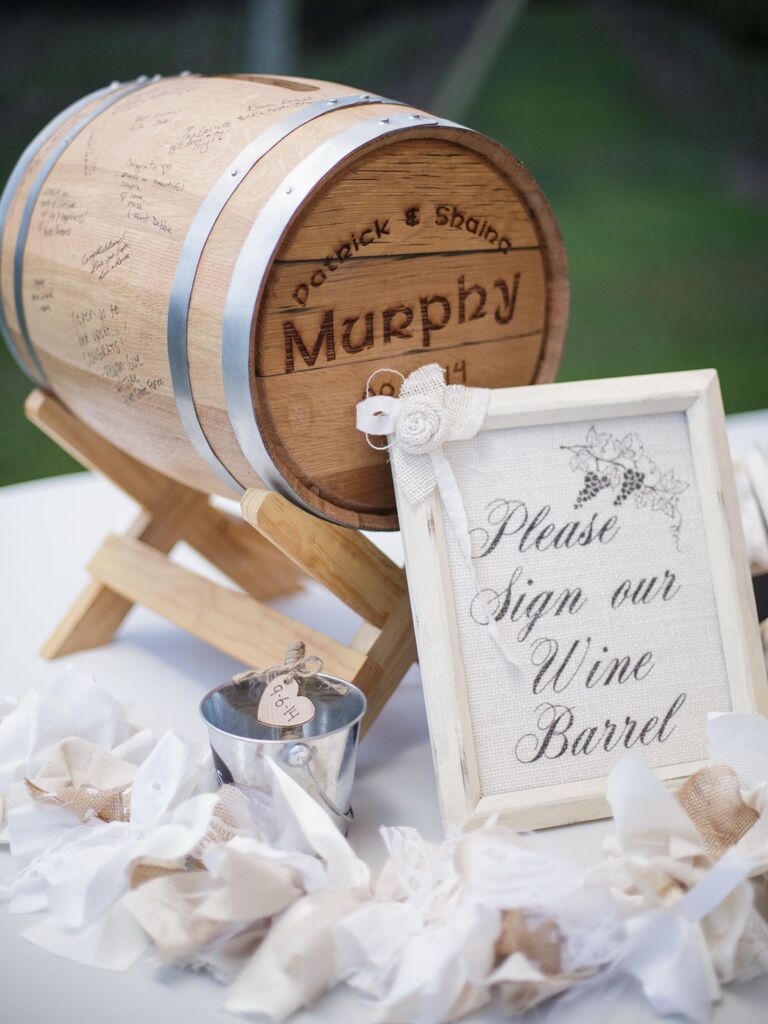 miniature wine barrel as alternative wedding guest book idea