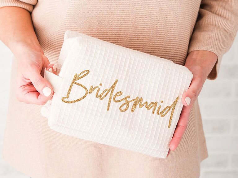 Blush Pink Bridesmaid Makeup Bag in Faux Leather