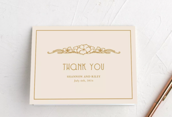 Classic gold 'thank you' wedding shower card