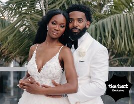 Deshauna Barber and husband Marvin Echols wedding portrait