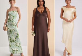 A collage of three inexpensive bridesmaid dresses