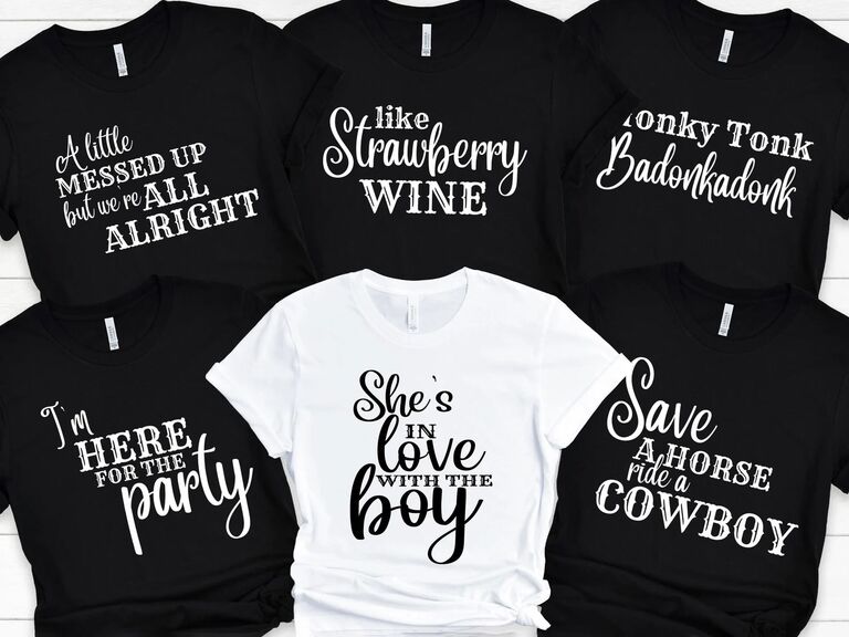 Country music-themed bachelorette party shirts for Nashville