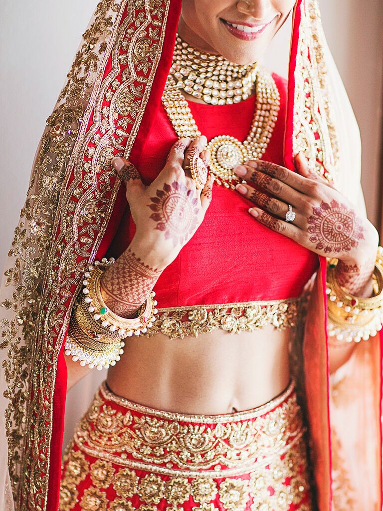 bridal gown in red colour