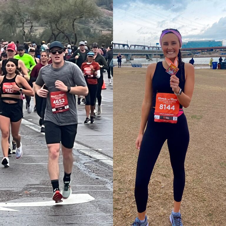 Kelsey and Stephen attended Eldorado High School and graduated together in 2016. During those years they knew each other but nothing more than passing each other in the hallway. Fast forward to January of 2023. Stephen saw Kelsey walking through a crowd of people waiting to start a half marathon in Tempe, Arizona. Stephen decided to say hello quickly before the ran began. After the race, they ran into each other again and talked a bit longer. They continued to chat in the weeks to follow and went on their first date in Dallas in February. That week Stephen also accepted a job offer in Fort Worth. 
