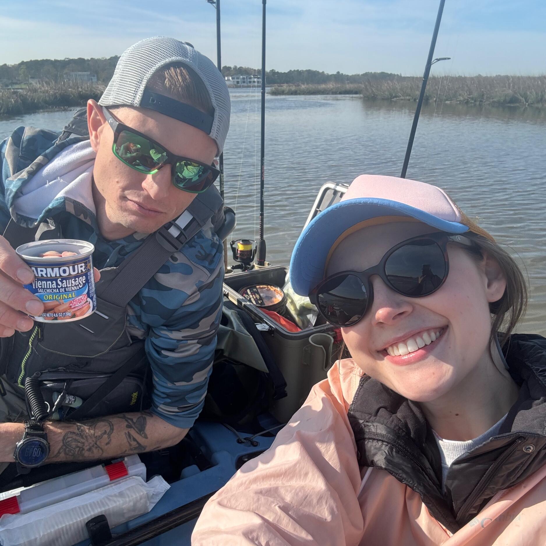 The first of many fishing adventures with a little snack!