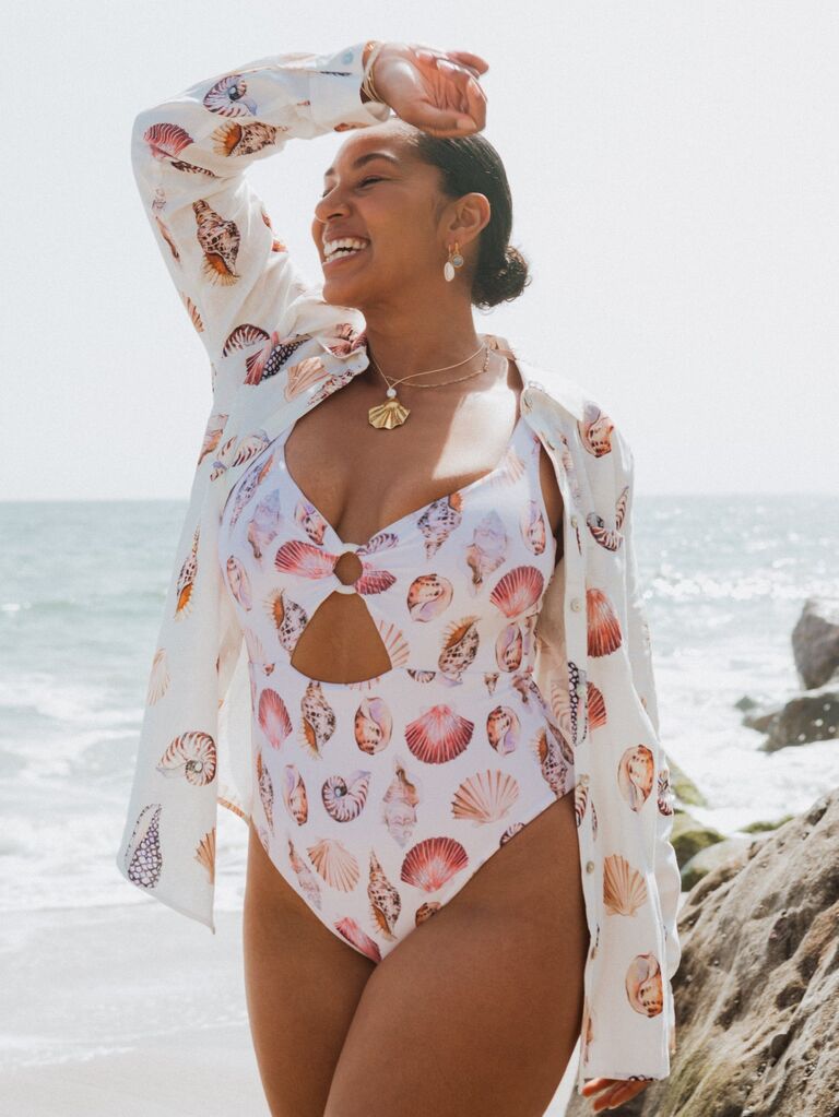 Shell-printed one piece swimsuit idea from Show Me Your Mumu. 