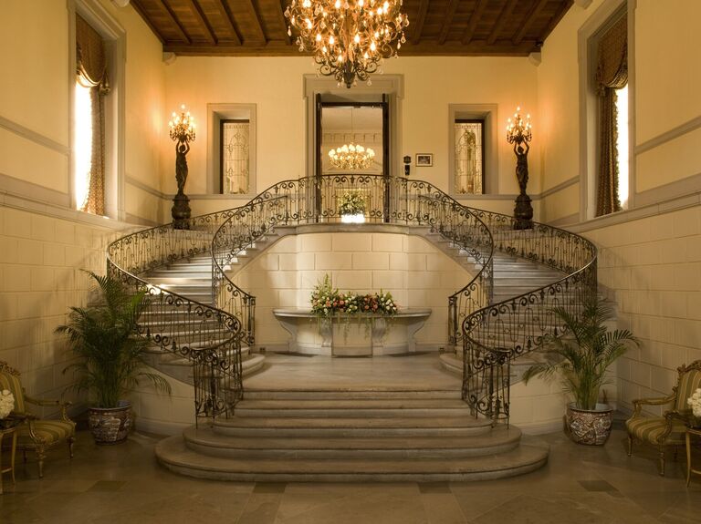Grand stone staircase in Oheka Castle