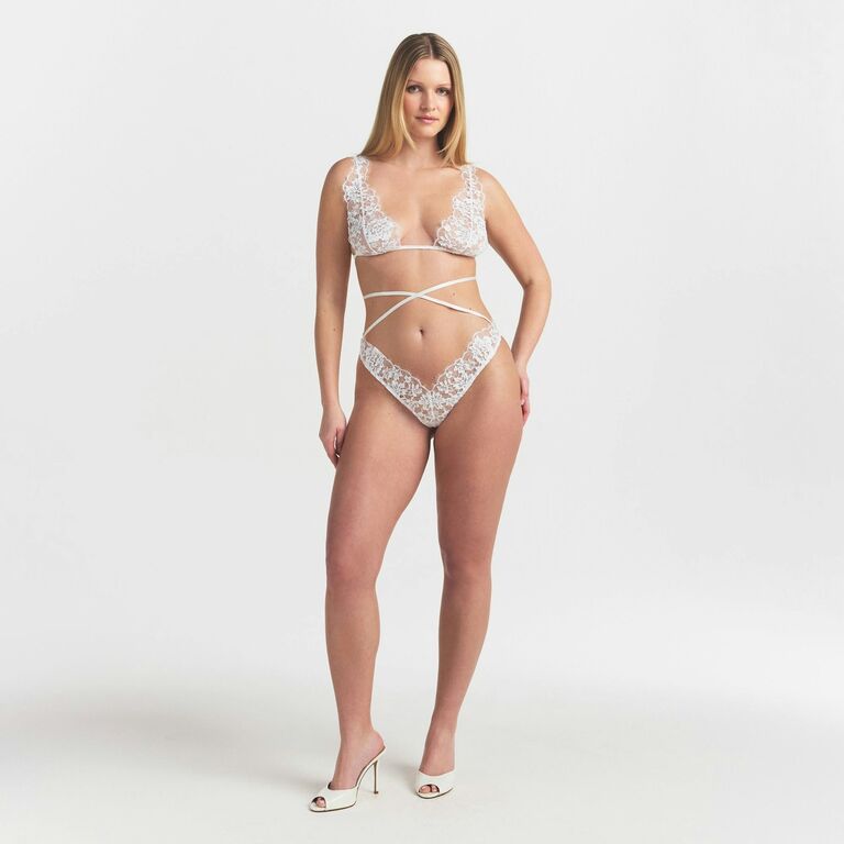 Plunging lace bralette and thong bridal set