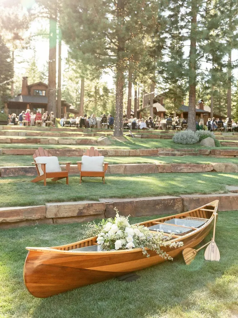 Vintage Wood Boat as Wedding Decor at Martis Camp in Truckee, California