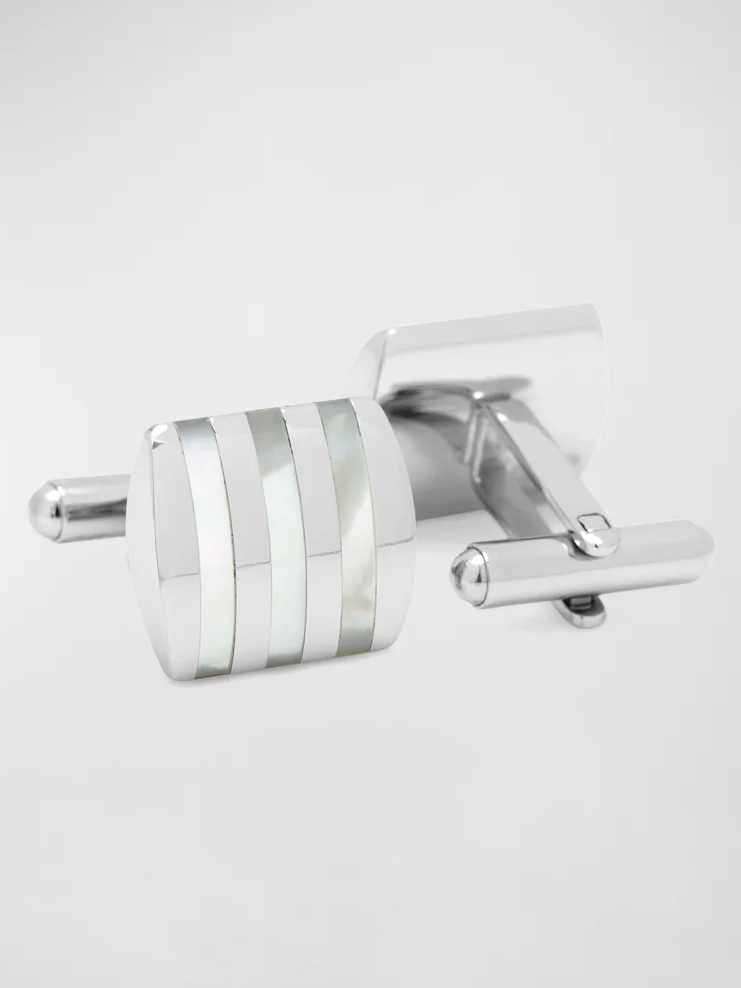 Mother-of-pearl and stainless steel striped cufflinks
