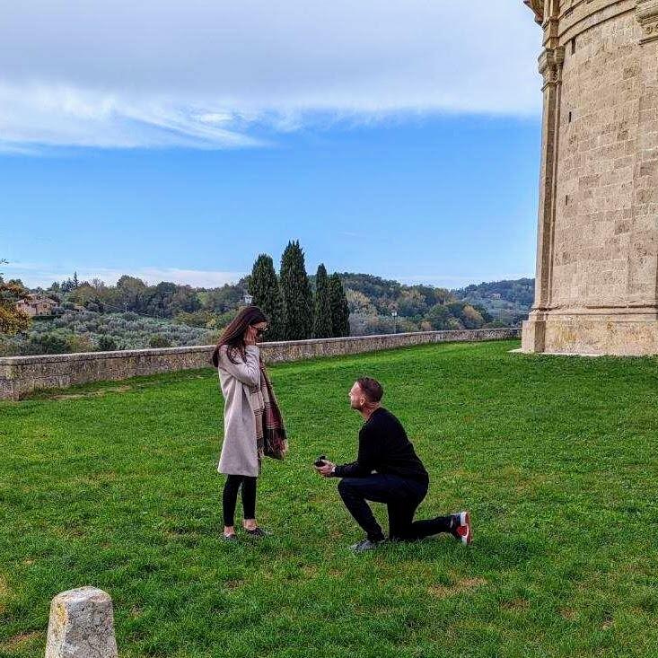 Adam dropped to one knee and Amy said YES in Italy! (yes, Adam blacked out during their engagement)