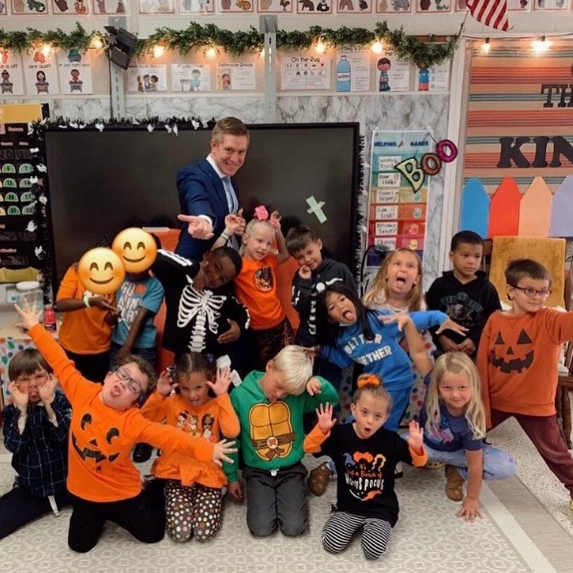 Tyler came to visit Abby's class for the first time.