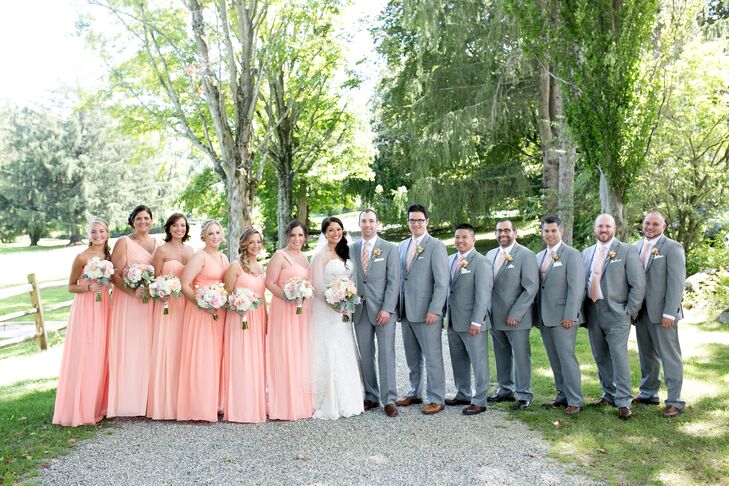 Romantic Peach and Gray Wedding Party