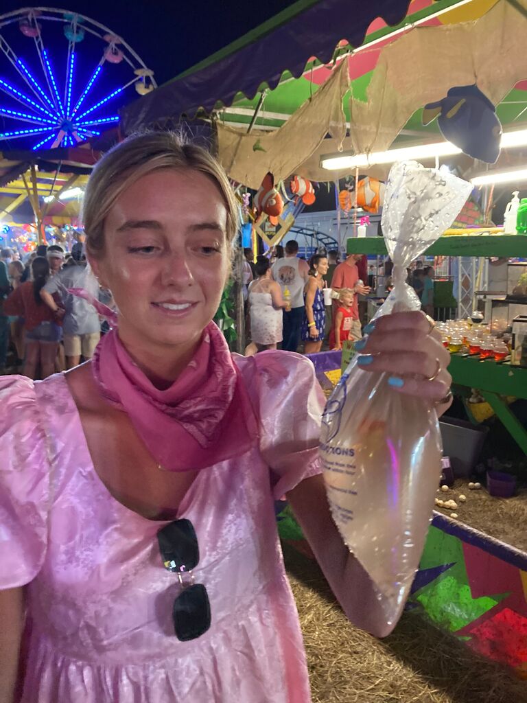 Zoie's prized fish at the Neshoba County Fair