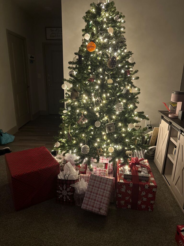 I don't have a picture of us moving in together in the summer, but I do have a picture of our first Christmas tree so this will have to do!