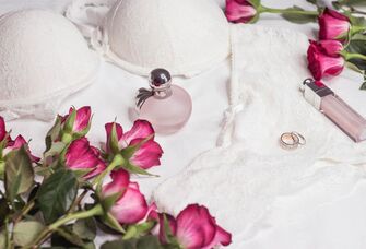 Wedding underwear with flowers and lipgloss