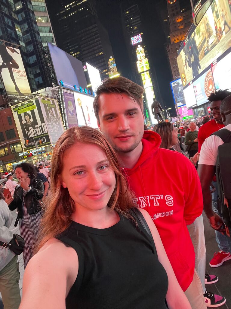 We went on a trip to New York City together and started dating. 